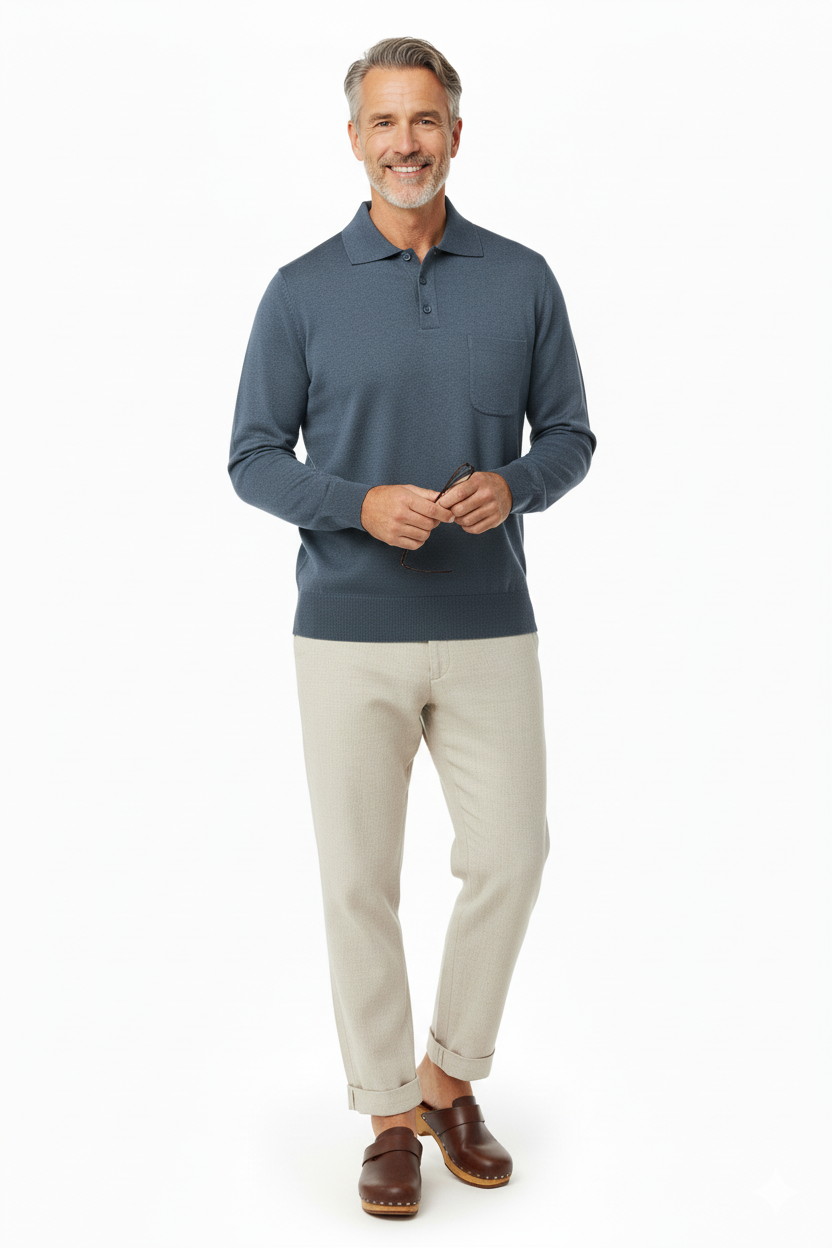 Oppland Erkek Kazak Premium Yün Tarzı Klasik Polo Yaka Düğmeli Cepli Rahat Tam Kalıp